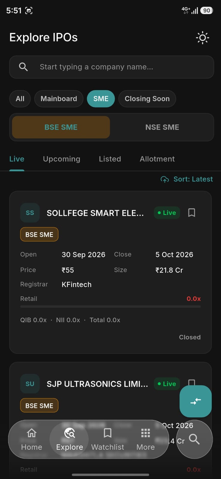 Explore IPOs — Mainboard & SME filters