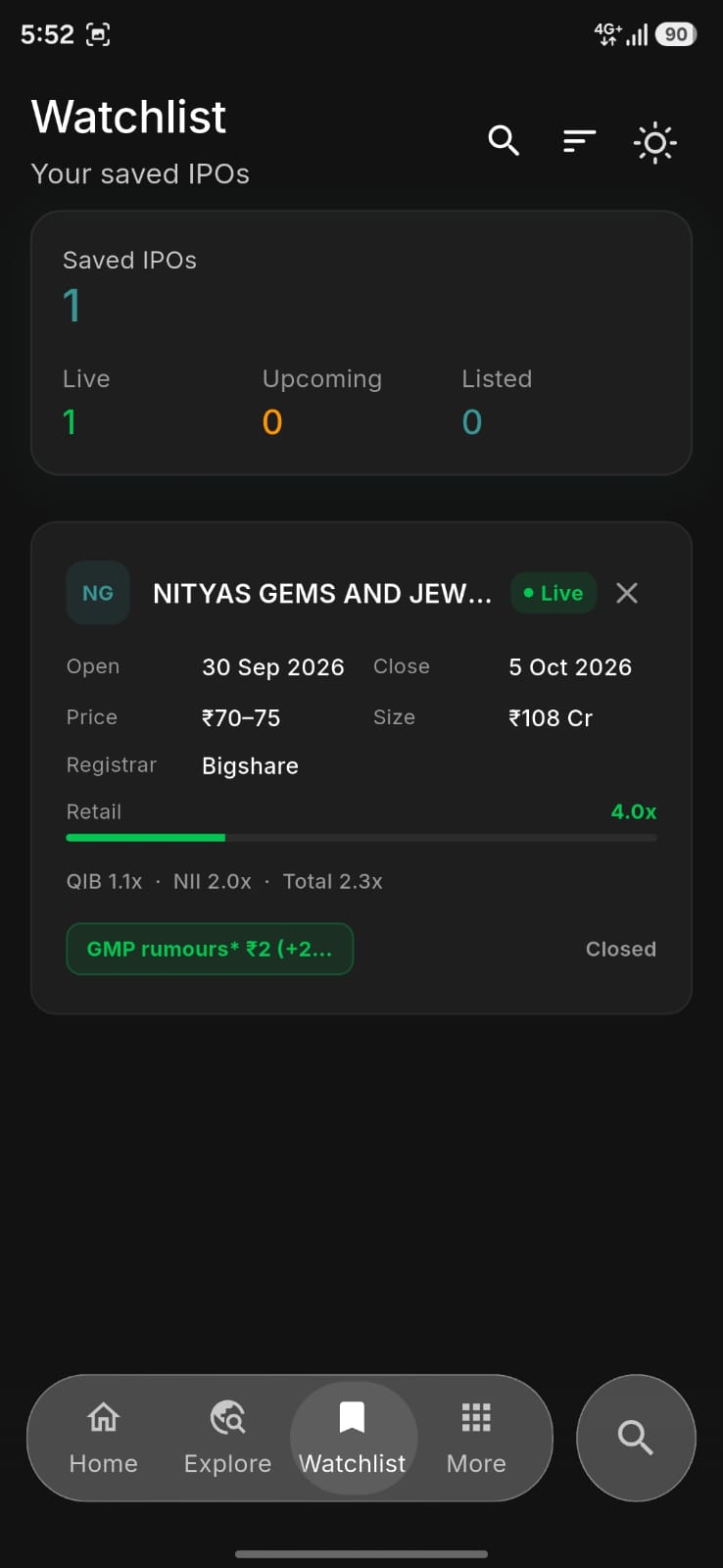 Watchlist — your saved IPOs